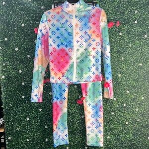 Inspired L V Pink and Blue Track Pants and Joggers